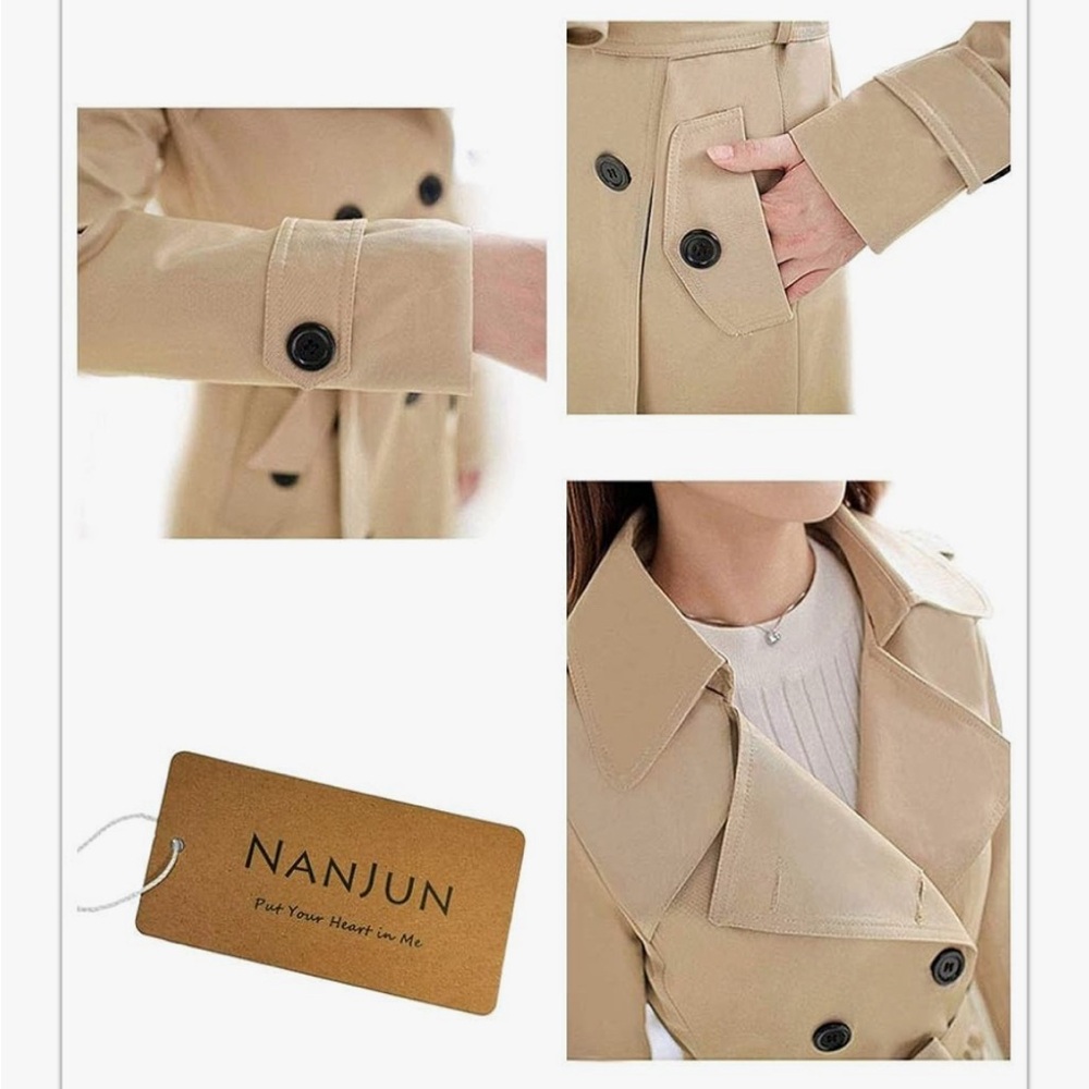 🚫SOLD ON MERC🚫 NWT Black Trench Coat women’s double breasted mid length sz 6 - Picture 4 of 14